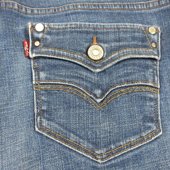 Levis womens dark distressed 505 straight faux flap stretch jeans 30x31 - Picture 7 of 9